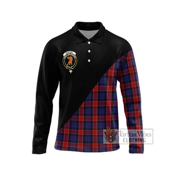 Graham of Menteith Red Tartan Long Sleeve Polo Shirt with Family Crest and Military Logo Style