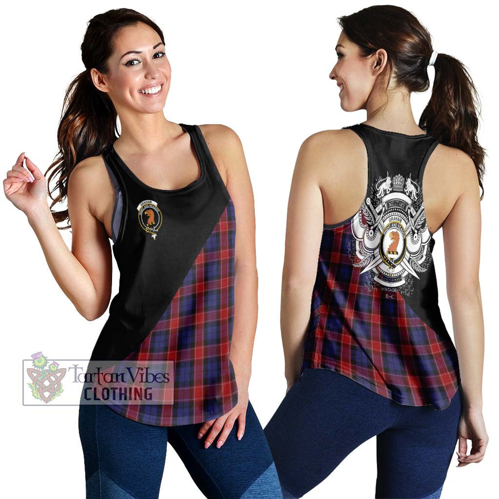 Graham of Menteith Red Tartan Women's Racerback Tanks with Family Crest and Military Logo Style 4XL - Tartanvibesclothing Shop