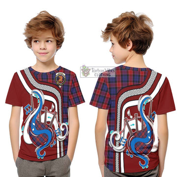 Graham of Menteith Red Tartan Kid T-Shirt with Epic Bagpipe Style