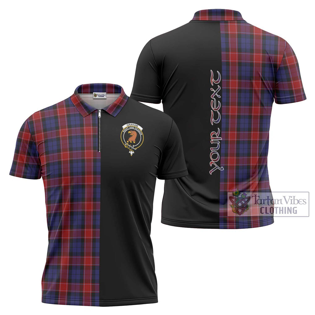 Graham of Menteith Red Tartan Zipper Polo Shirt with Family Crest and Half Of Me Style Unisex - Tartanvibesclothing Shop