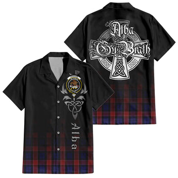 Graham of Menteith Red Tartan Short Sleeve Button Up Shirt Featuring Alba Gu Brath Family Crest Celtic Inspired