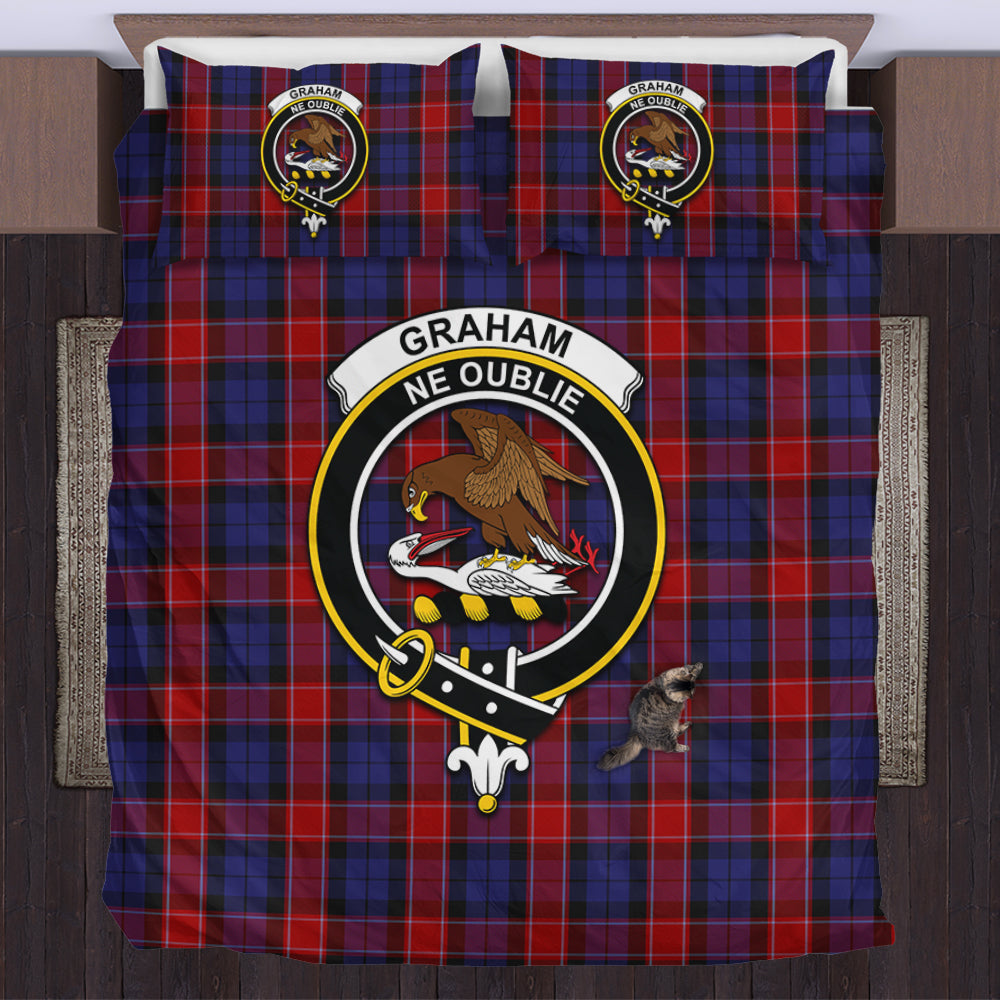 Graham of Menteith Red Tartan Bedding Set with Family Crest US Bedding Set - Tartan Vibes Clothing