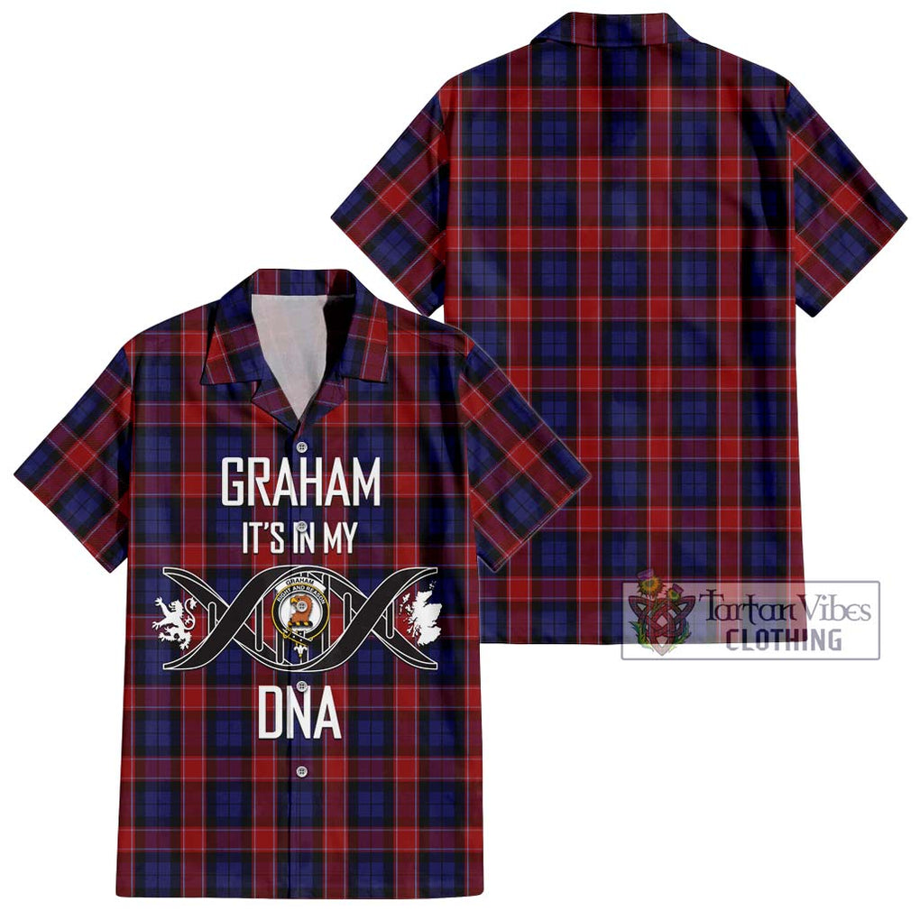 Graham of Menteith Red Tartan Short Sleeve Button Shirt with Family Crest DNA In Me Style Kid - Tartanvibesclothing Shop