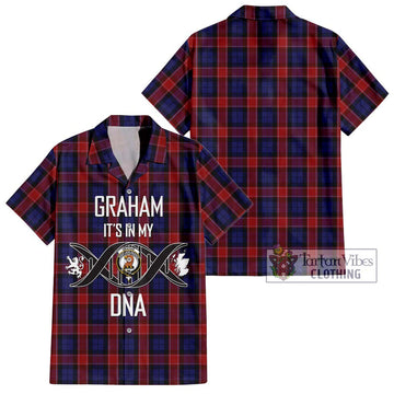 Graham of Menteith Red Tartan Short Sleeve Button Shirt with Family Crest DNA In Me Style