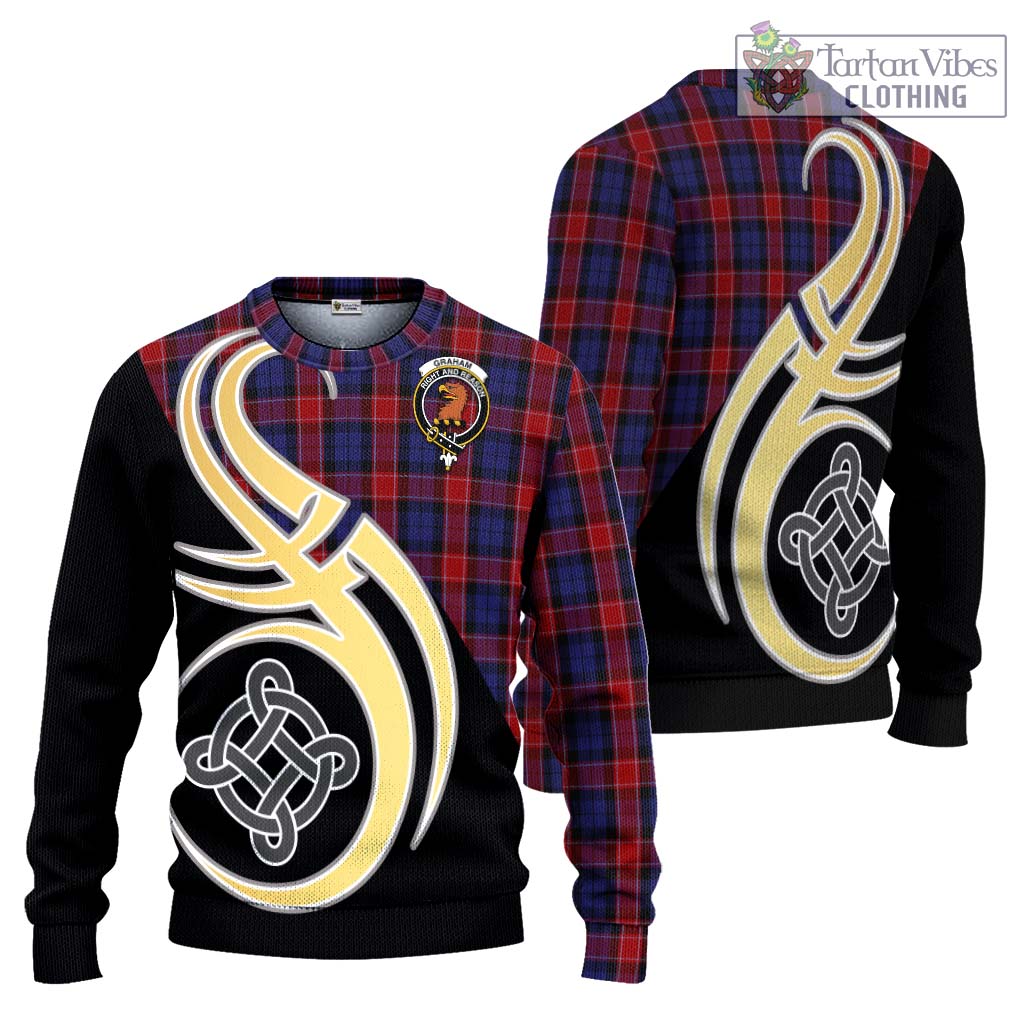 Graham of Menteith Red Tartan Knitted Sweater with Family Crest and Celtic Symbol Style Unisex - Tartan Vibes Clothing