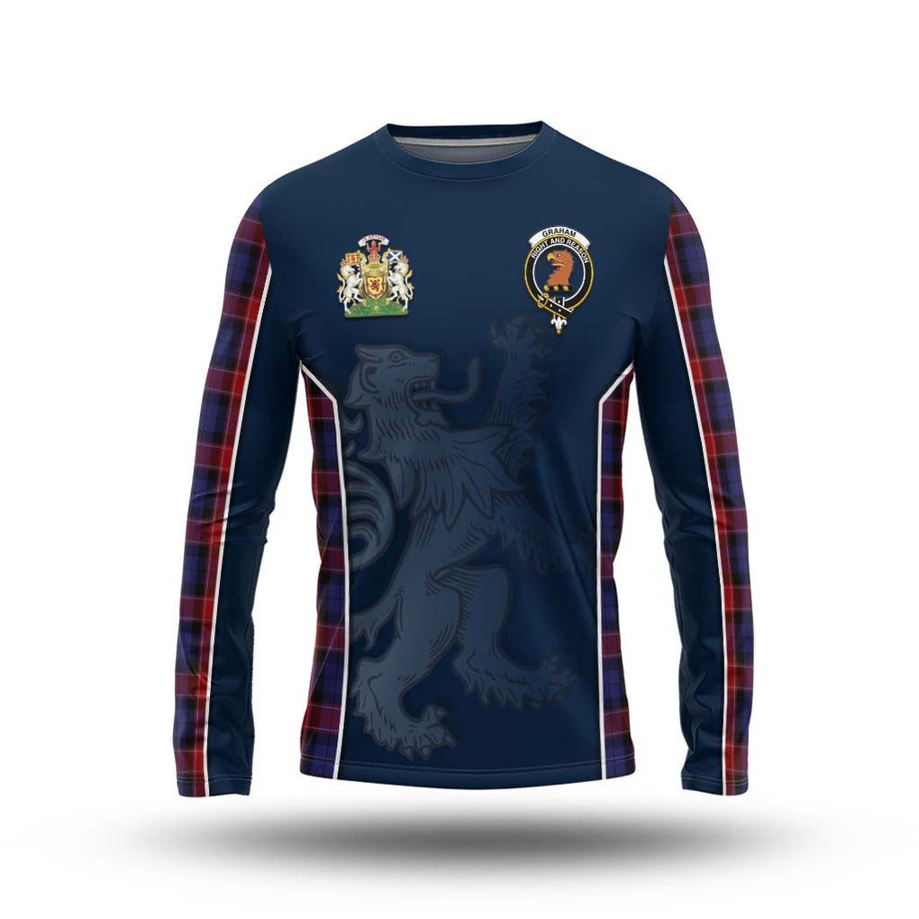 Graham of Menteith Red Tartan Long Sleeve T-Shirt with Family Crest and Lion Rampant Vibes Sport Style Unisex - Tartan Vibes Clothing