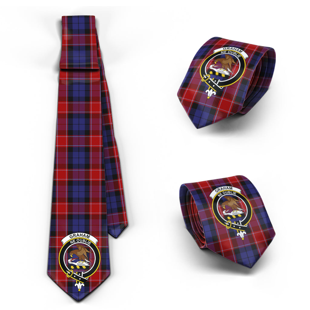 Graham of Menteith Red Tartan Classic Necktie with Family Crest Necktie One Size - Tartan Vibes Clothing