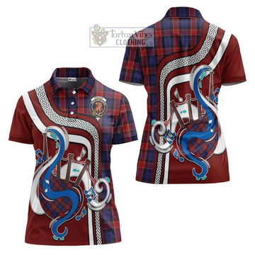 Graham of Menteith Red Tartan Women's Polo Shirt with Epic Bagpipe Style