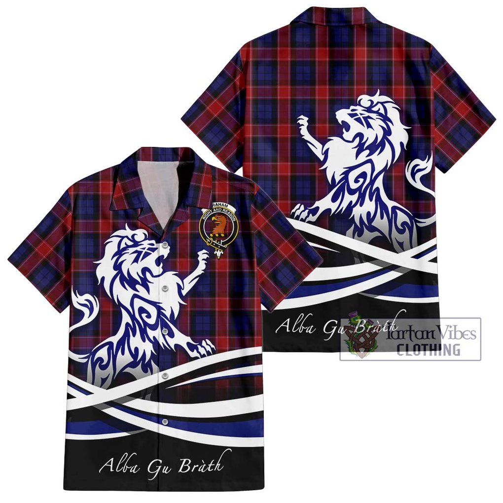 Graham of Menteith Red Tartan Short Sleeve Button Shirt with Alba Gu Brath Regal Lion Emblem Kid - Tartanvibesclothing Shop