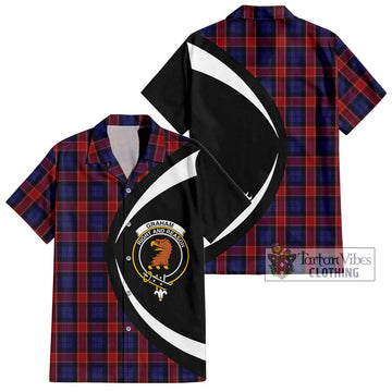 Graham of Menteith Red Tartan Short Sleeve Button Up with Family Crest Circle Style