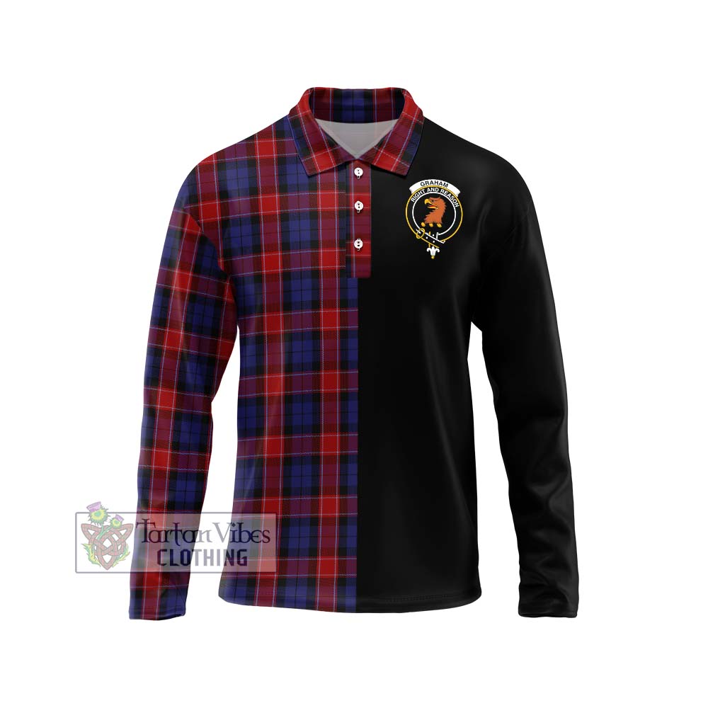 Graham of Menteith Red Tartan Long Sleeve Polo Shirt with Family Crest and Half Of Me Style Unisex - Tartanvibesclothing Shop