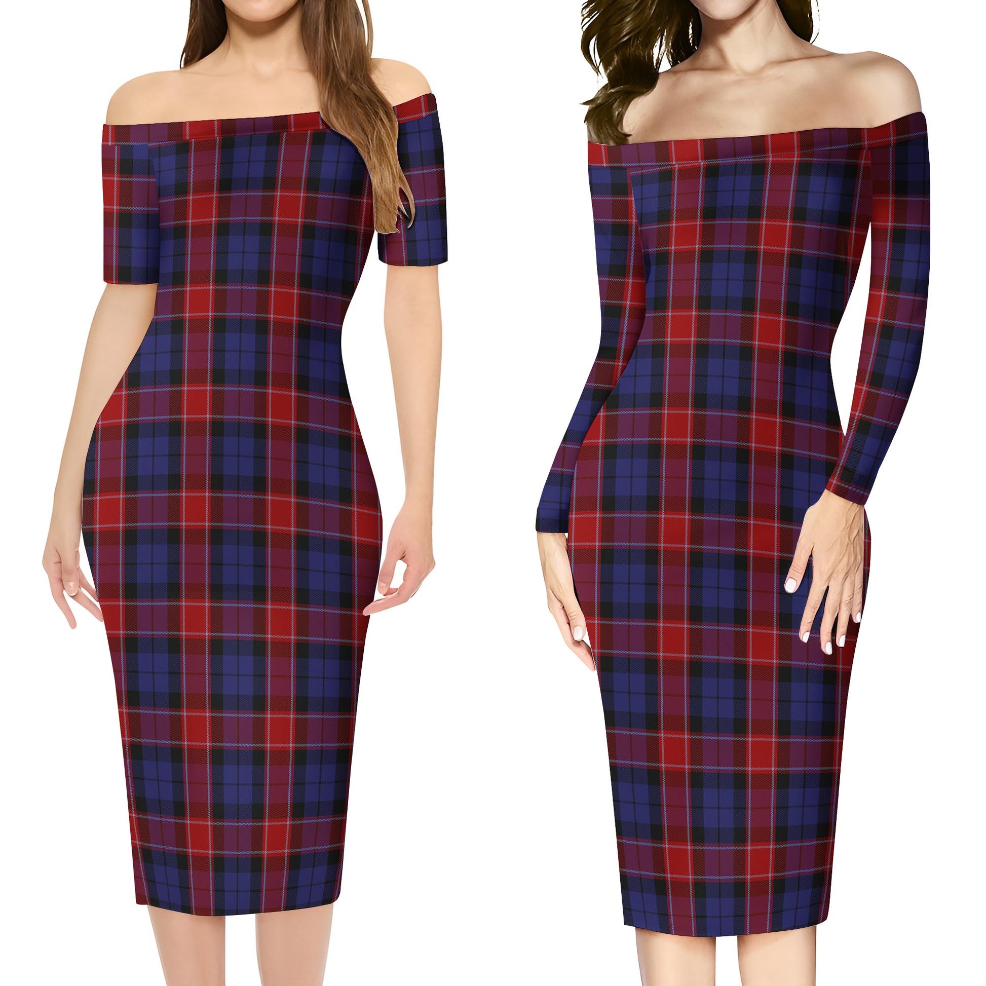 Graham of Menteith Red Tartan Off Shoulder Lady Dress Women's Dress - Tartanvibesclothing