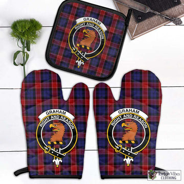 Graham of Menteith Red Tartan Combo Oven Mitt & Pot-Holder with Family Crest