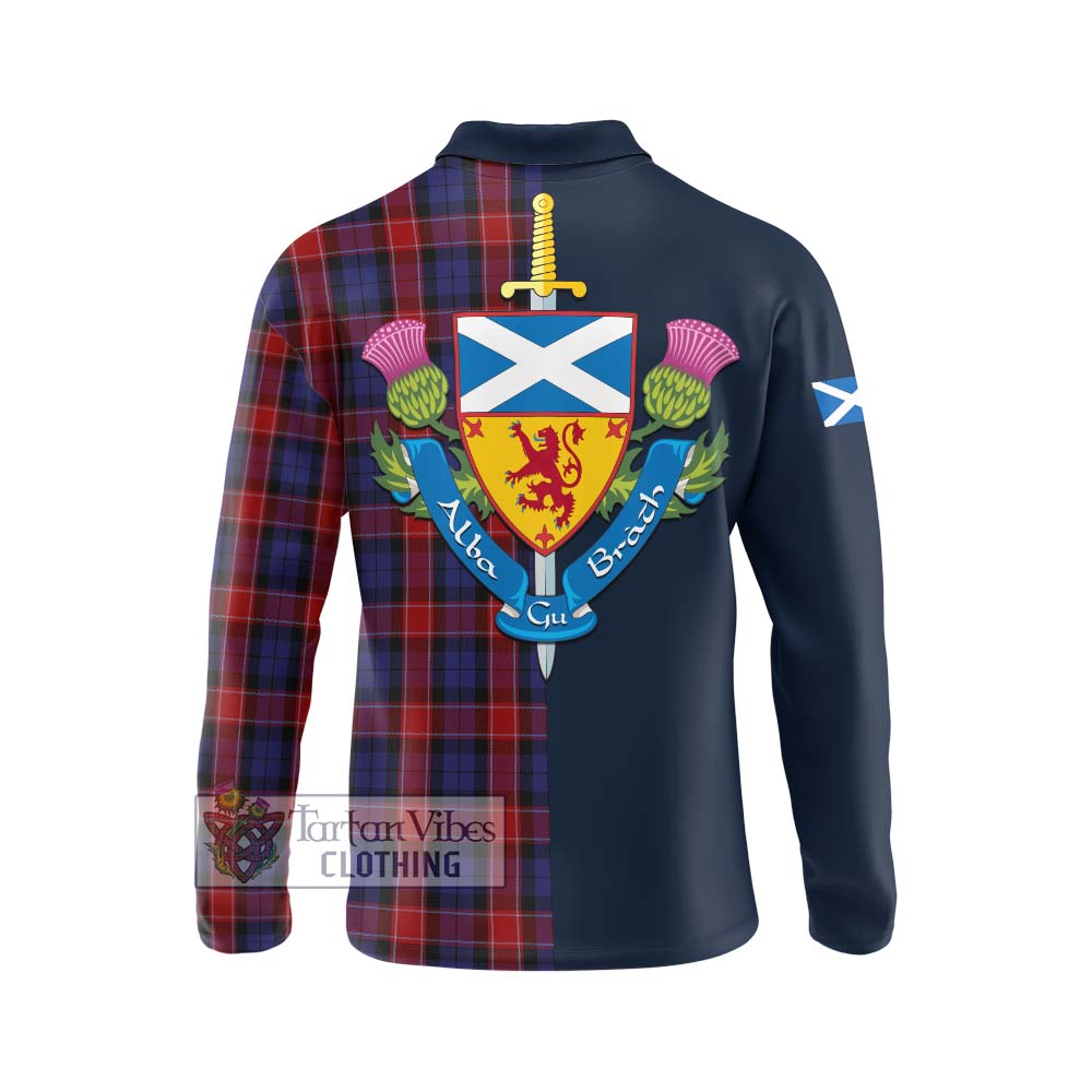 Tartan Vibes Clothing Graham of Menteith Red Tartan Long Sleeve Polo Shirt with Scottish Lion Royal Arm Half Style