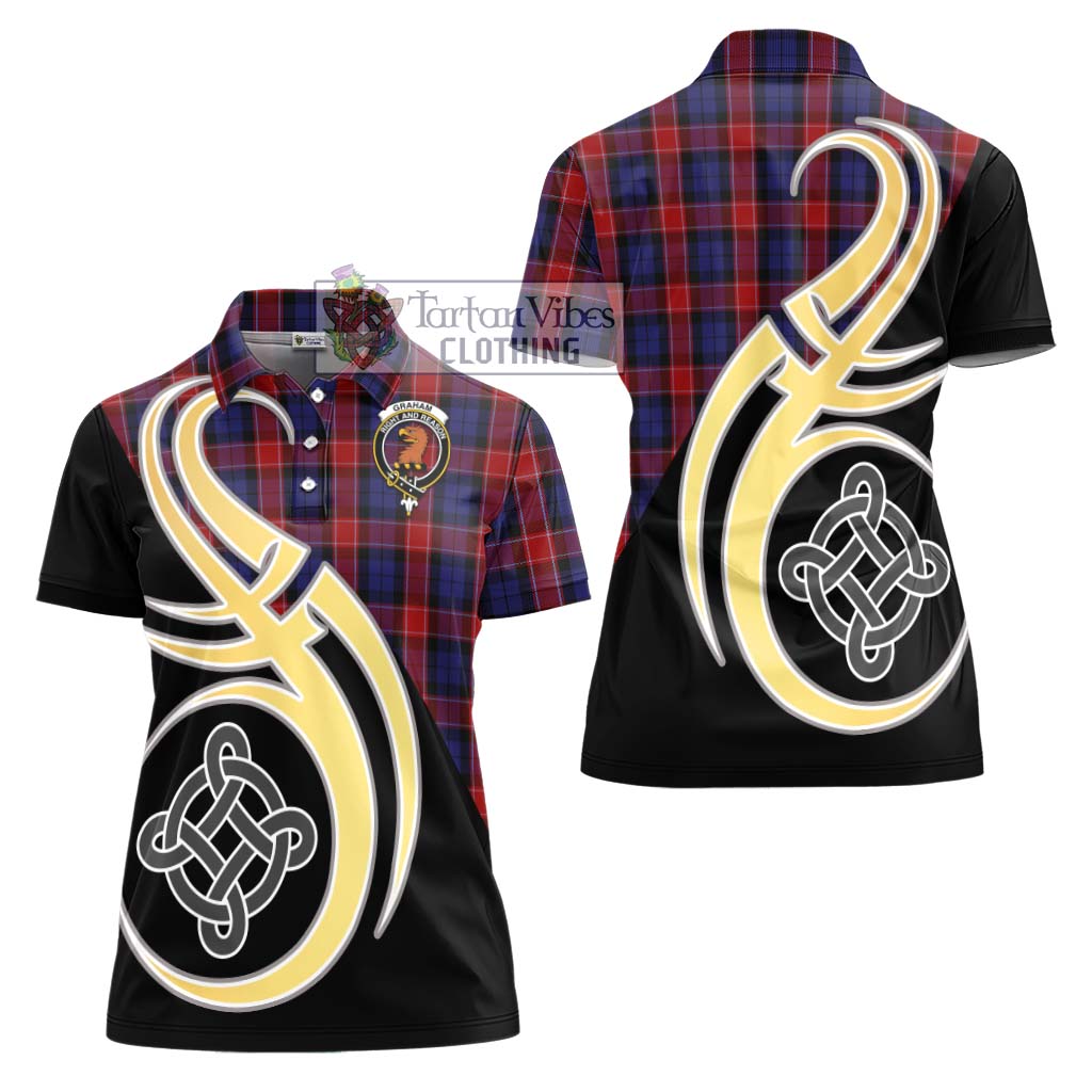 Graham of Menteith Red Tartan Women's Polo Shirt with Family Crest and Celtic Symbol Style - Tartan Vibes Clothing