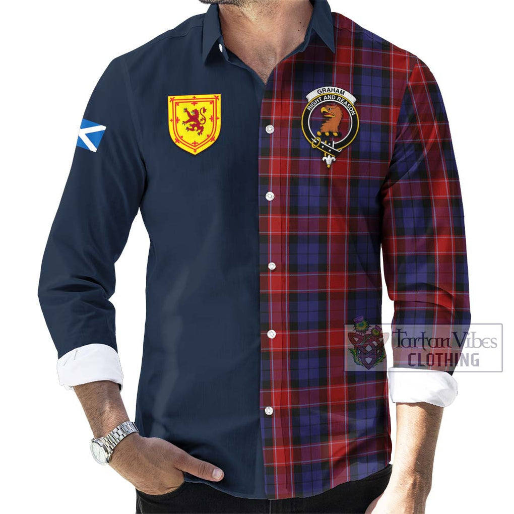 Tartan Vibes Clothing Graham of Menteith Red Tartan Long Sleeve Button Shirt with Scottish Lion Royal Arm Half Style