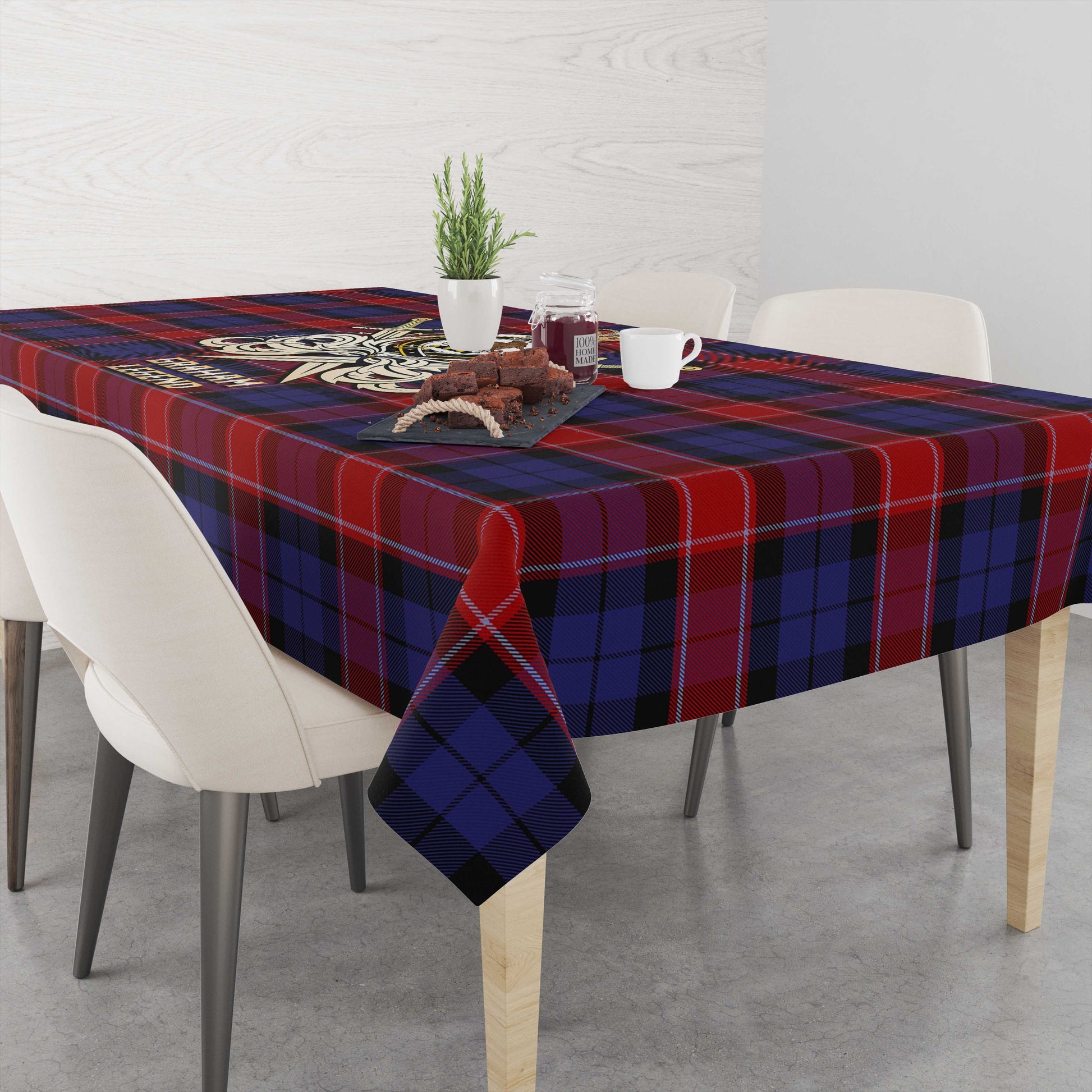 Tartan Vibes Clothing Graham of Menteith Red Tartan Tablecloth with Clan Crest and the Golden Sword of Courageous Legacy