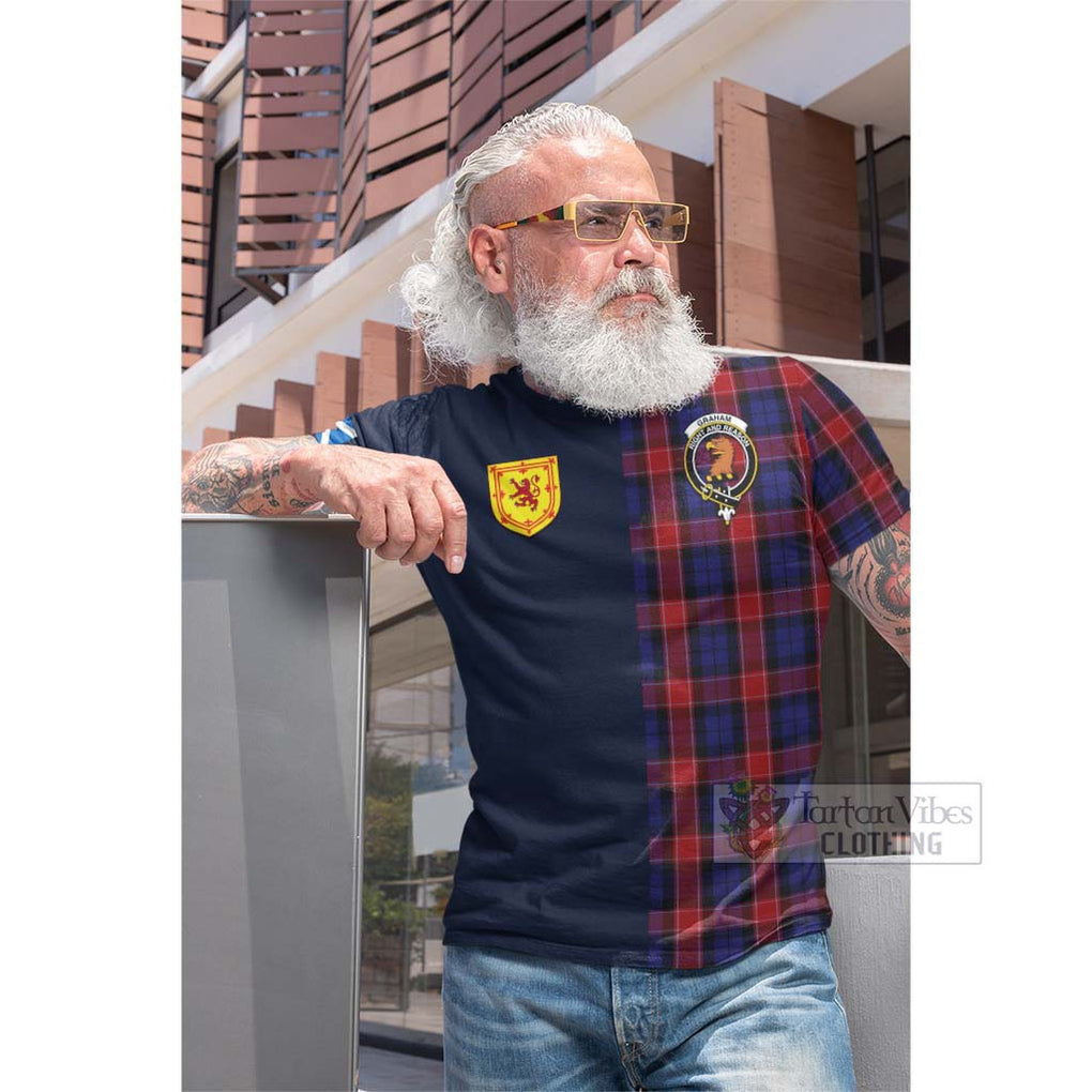 Tartan Vibes Clothing Graham of Menteith Red Tartan Cotton T-shirt with Scottish Lion Royal Arm Half Style