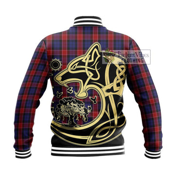 Graham of Menteith Red Tartan Baseball Jacket with Family Crest Celtic Wolf Style