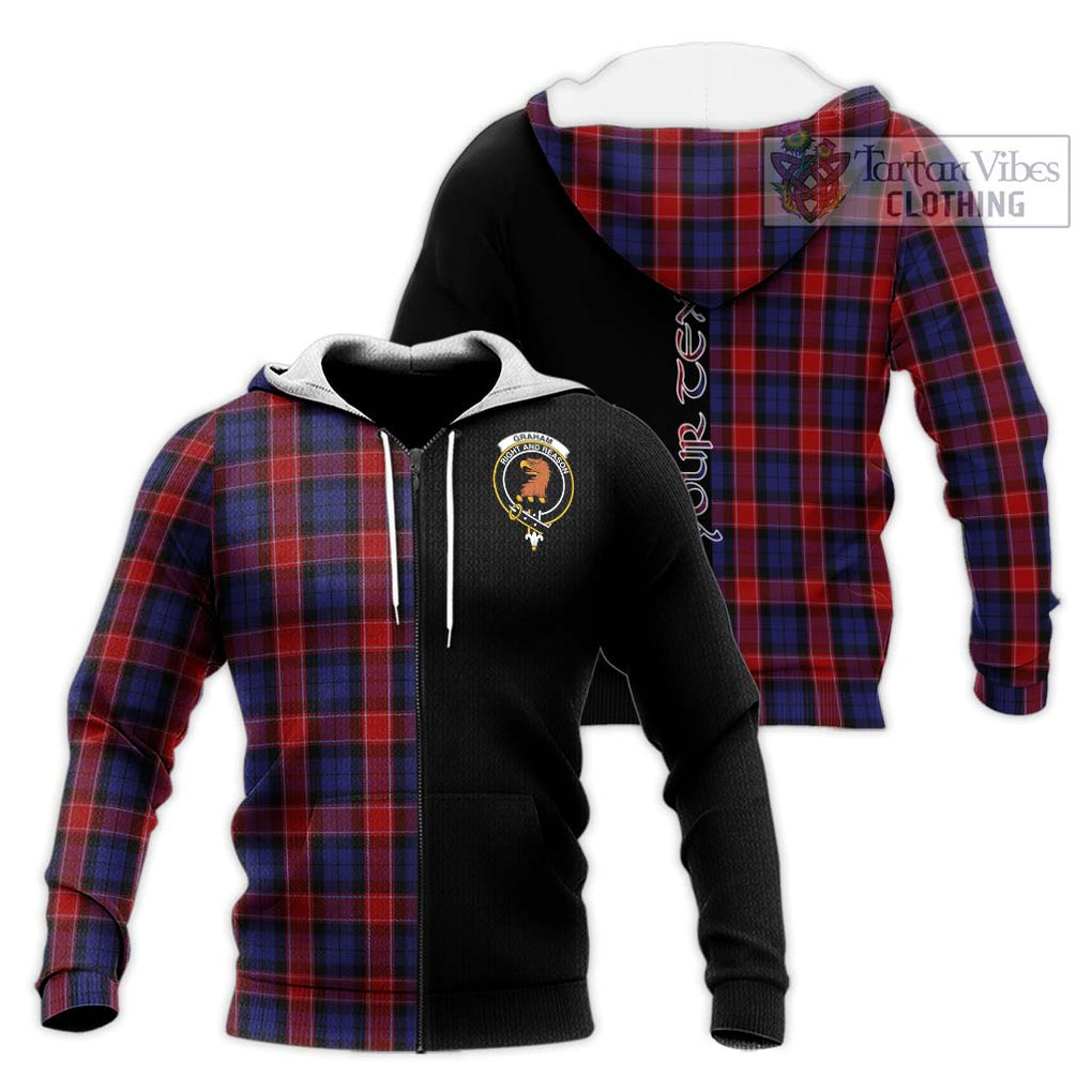 Graham of Menteith Red Tartan Knitted Hoodie with Family Crest and Half Of Me Style Unisex Knitted Zip Hoodie - Tartanvibesclothing Shop