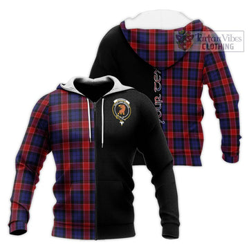 Graham of Menteith Red Tartan Knitted Hoodie with Family Crest and Half Of Me Style