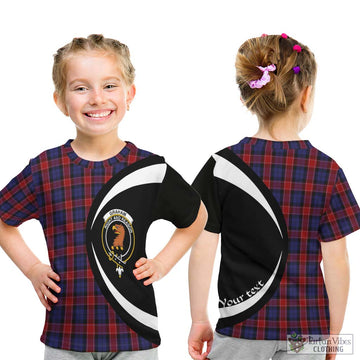 Graham of Menteith Red Tartan Kid T-Shirt with Family Crest Circle Style