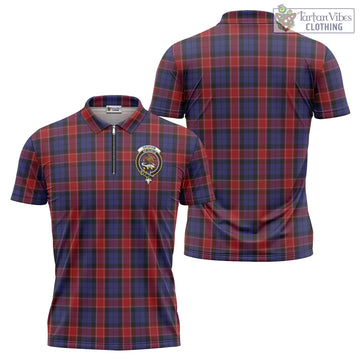 Graham of Menteith Red Tartan Zipper Polo Shirt with Family Crest