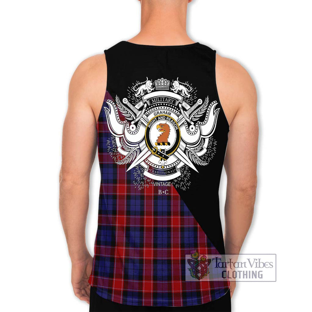 Graham of Menteith Red Tartan Men's Tank Top with Family Crest and Military Logo Style - Tartanvibesclothing Shop