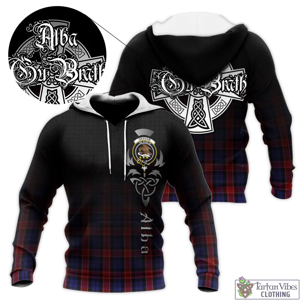 Tartan Vibes Clothing Graham of Menteith Red Tartan Knitted Hoodie Featuring Alba Gu Brath Family Crest Celtic Inspired