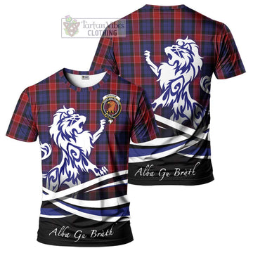 Graham of Menteith Red Tartan Cotton T-shirt with Alba Gu Brath Regal Lion Emblem