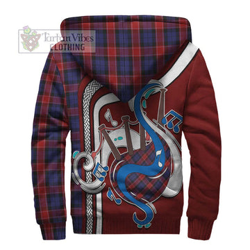 Graham of Menteith Red Tartan Sherpa Hoodie with Epic Bagpipe Style