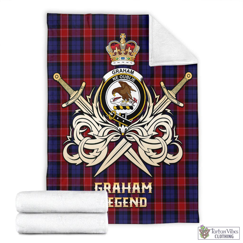 Tartan Vibes Clothing Graham of Menteith Red Tartan Blanket with Clan Crest and the Golden Sword of Courageous Legacy