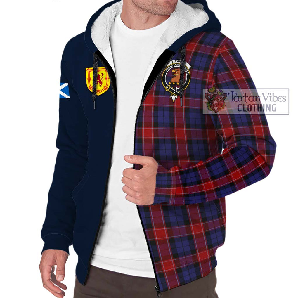 Tartan Vibes Clothing Graham of Menteith Red Tartan Sherpa Hoodie with Scottish Lion Royal Arm Half Style