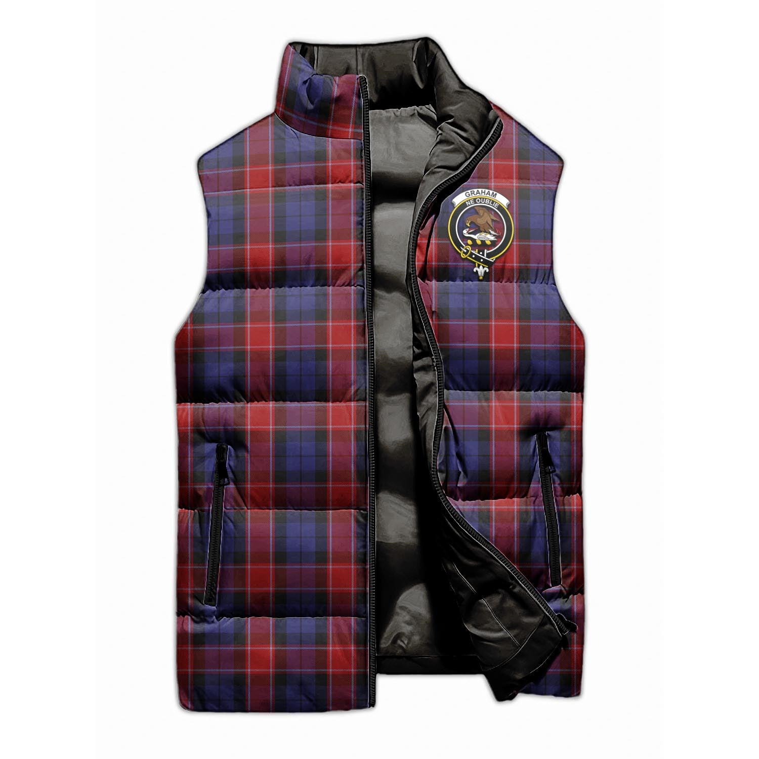 Graham of Menteith Red Tartan Sleeveless Puffer Jacket with Family Crest - Tartanvibesclothing