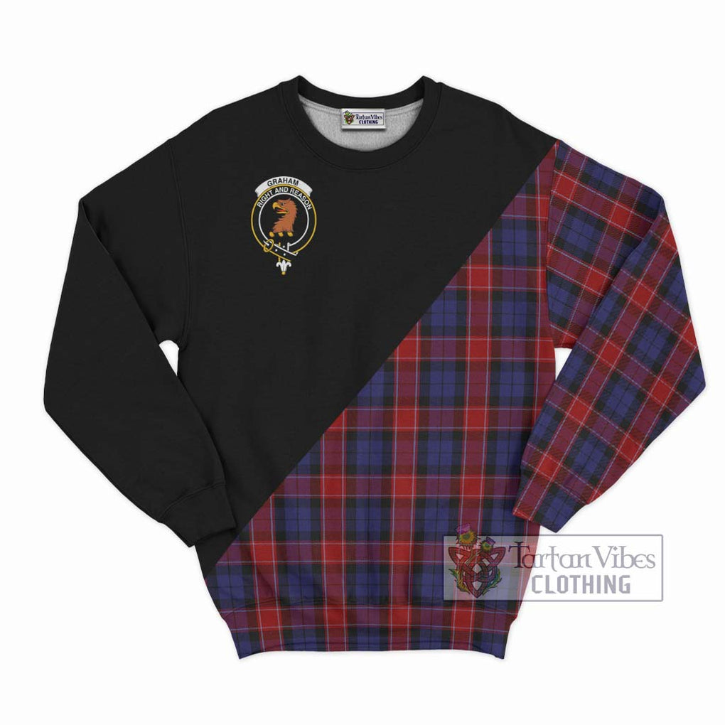 Graham of Menteith Red Tartan Sweatshirt with Family Crest and Military Logo Style - Tartanvibesclothing Shop