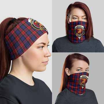 Graham of Menteith Red Tartan Neck Gaiters, Tartan Bandanas, Tartan Head Band with Family Crest