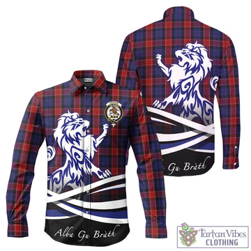 Graham of Menteith Red Tartan Long Sleeve Button Up Shirt with Alba Gu Brath Regal Lion Emblem