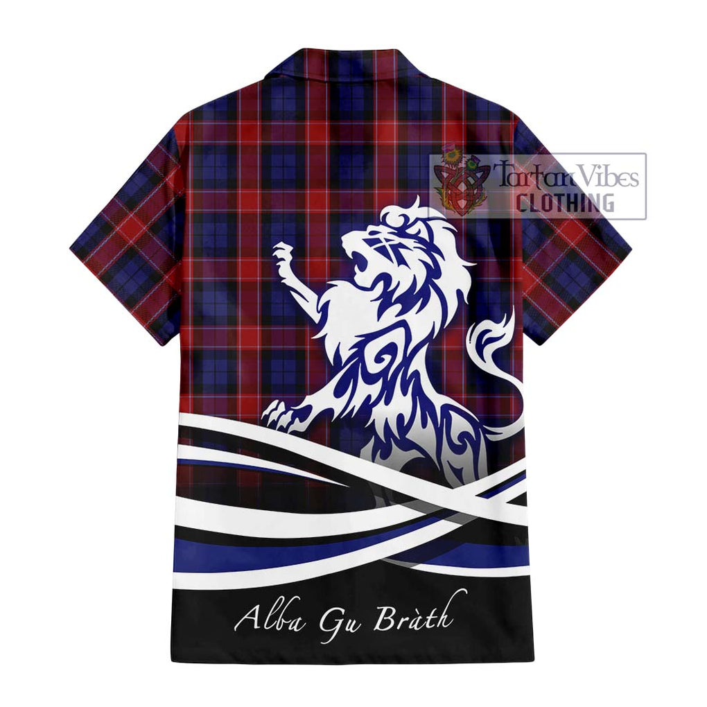 Graham of Menteith Red Tartan Short Sleeve Button Shirt with Alba Gu Brath Regal Lion Emblem - Tartanvibesclothing Shop