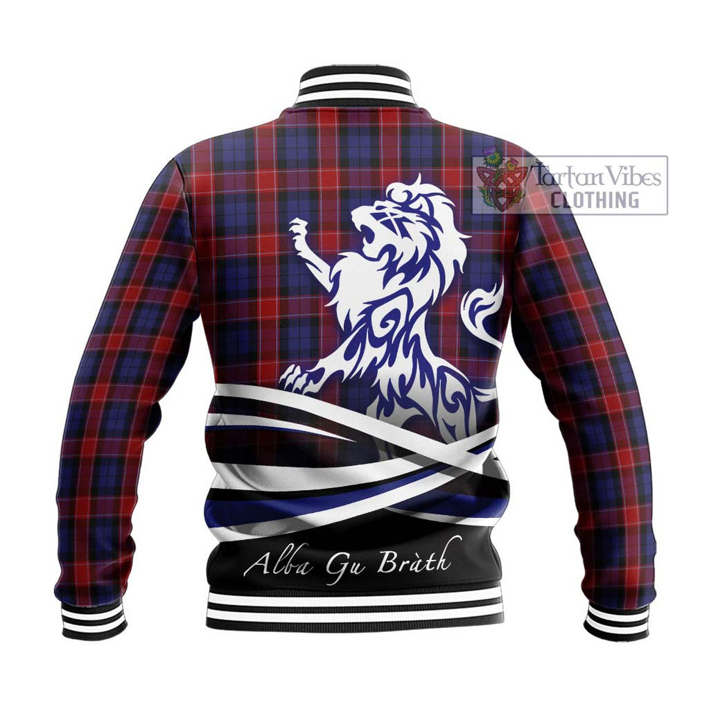 Graham of Menteith Red Tartan Baseball Jacket with Alba Gu Brath Regal Lion Emblem - Tartanvibesclothing Shop