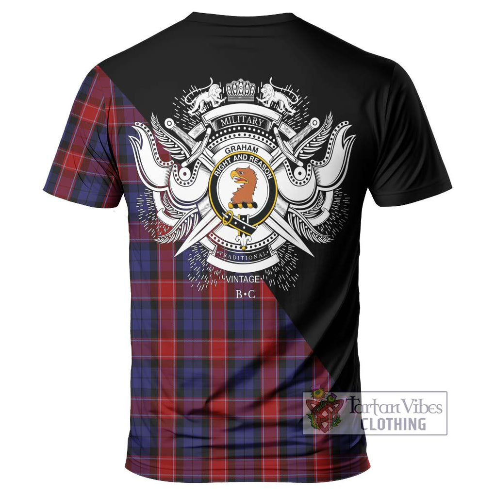 Graham of Menteith Red Tartan T-Shirt with Family Crest and Military Logo Style - Tartanvibesclothing Shop