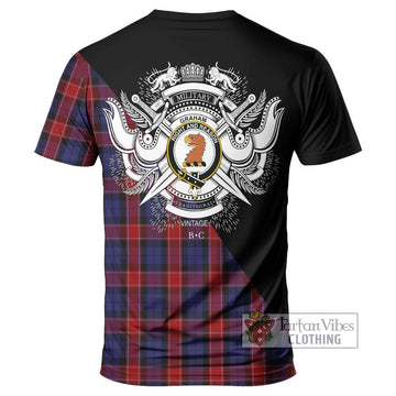 Graham of Menteith Red Tartan T-Shirt with Family Crest and Military Logo Style