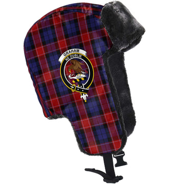 Graham of Menteith Red Tartan Winter Trapper Hat with Family Crest