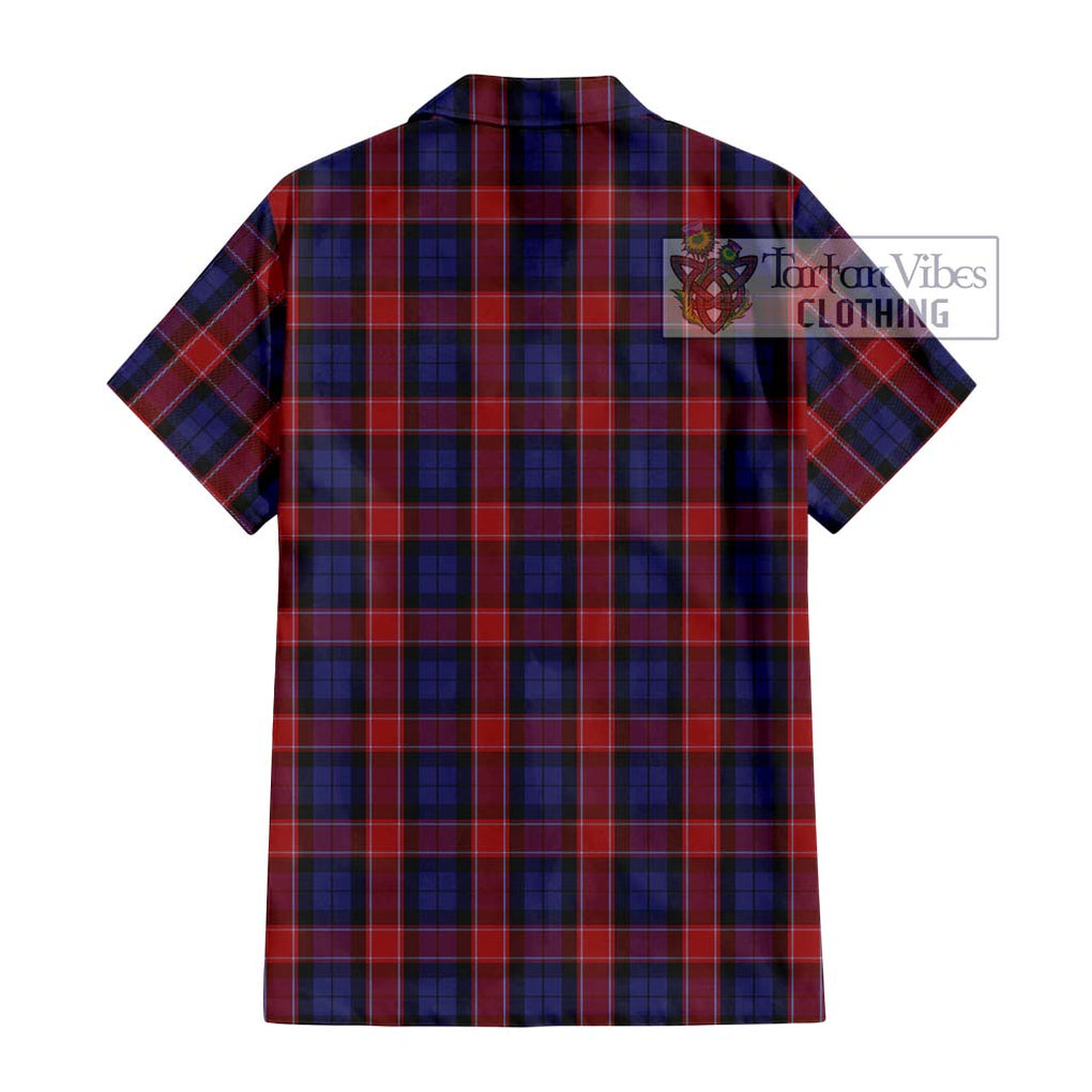 Graham of Menteith Red Tartan Short Sleeve Button Shirt with Family Crest DNA In Me Style - Tartanvibesclothing Shop