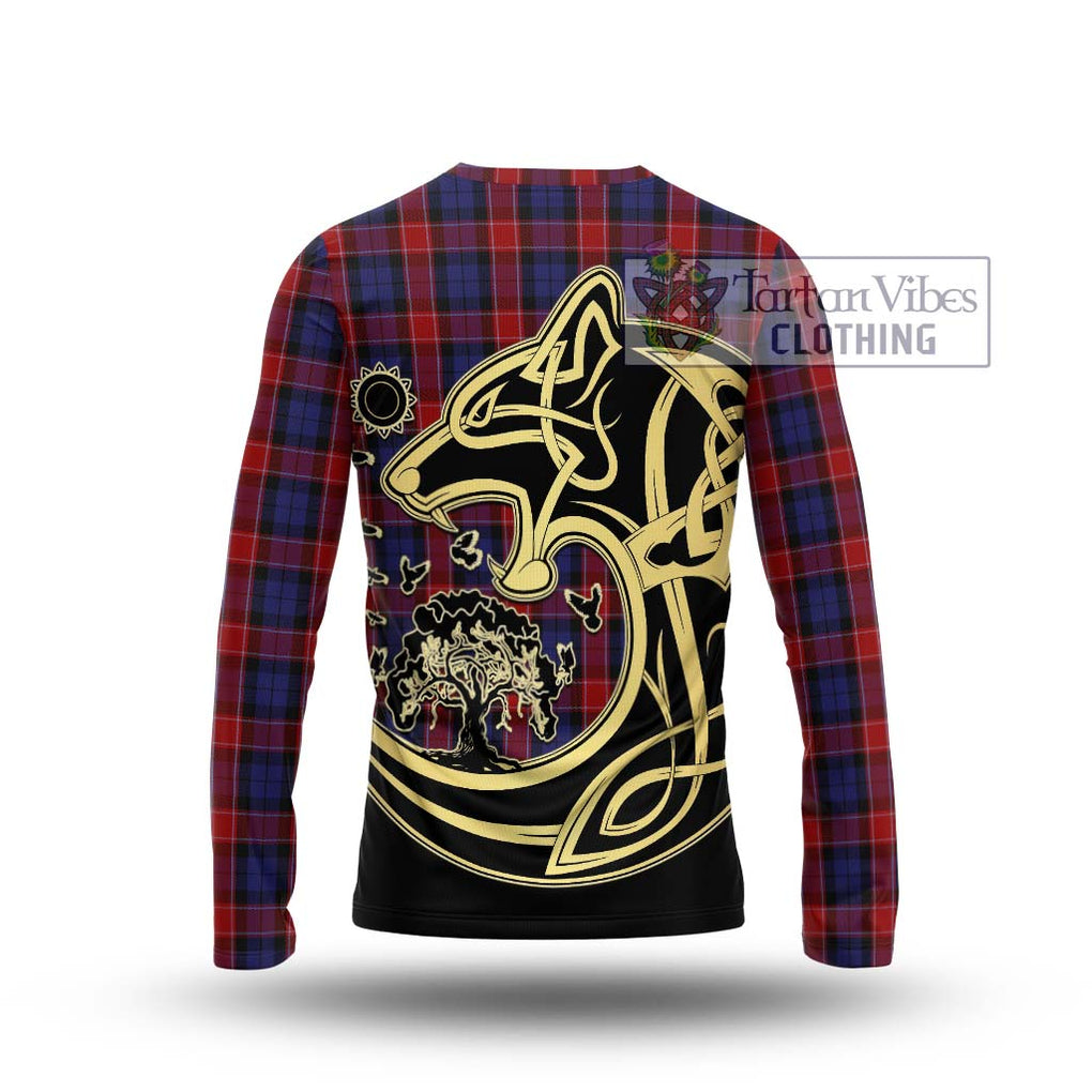 Graham of Menteith Red Tartan Long Sleeve T-Shirt with Family Crest Celtic Wolf Style - Tartan Vibes Clothing