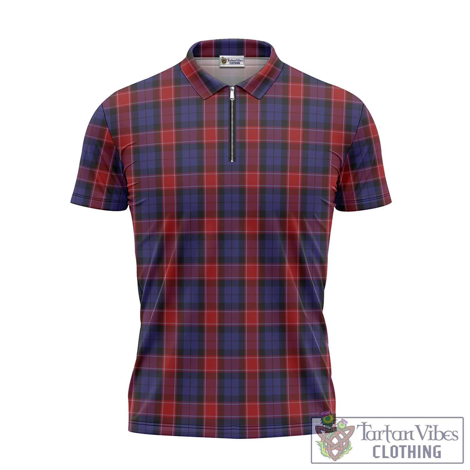 Tartan Vibes Clothing Graham of Menteith Red Tartan Zipper Polo Shirt