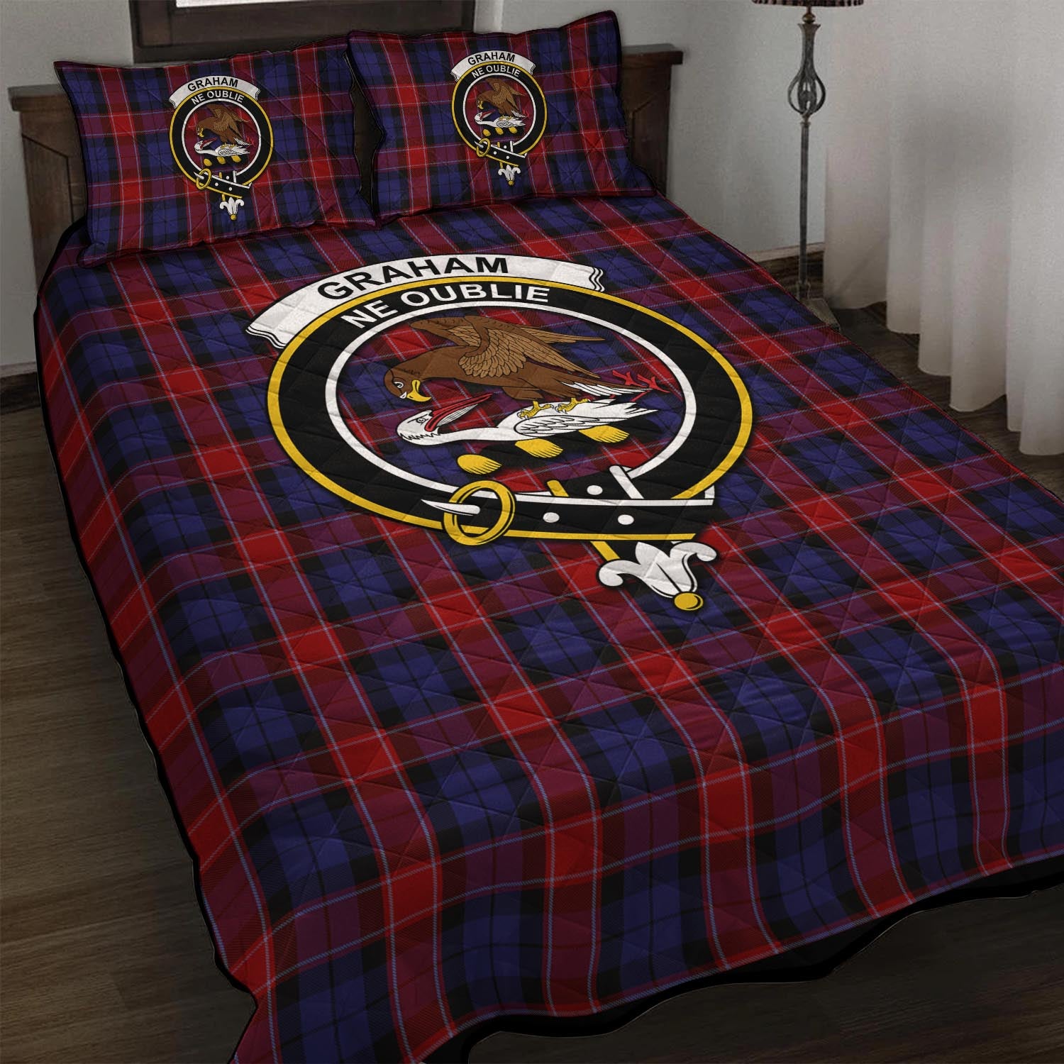 Graham of Menteith Red Tartan Quilt Bed Set with Family Crest - Tartan Vibes Clothing