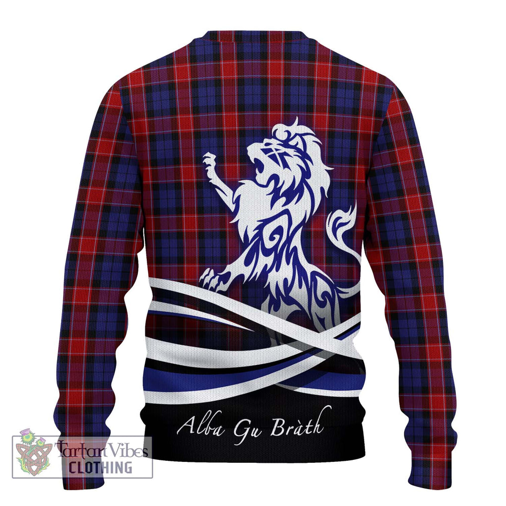 Graham of Menteith Red Tartan Knitted Sweater with Alba Gu Brath Regal Lion Emblem - Tartanvibesclothing Shop