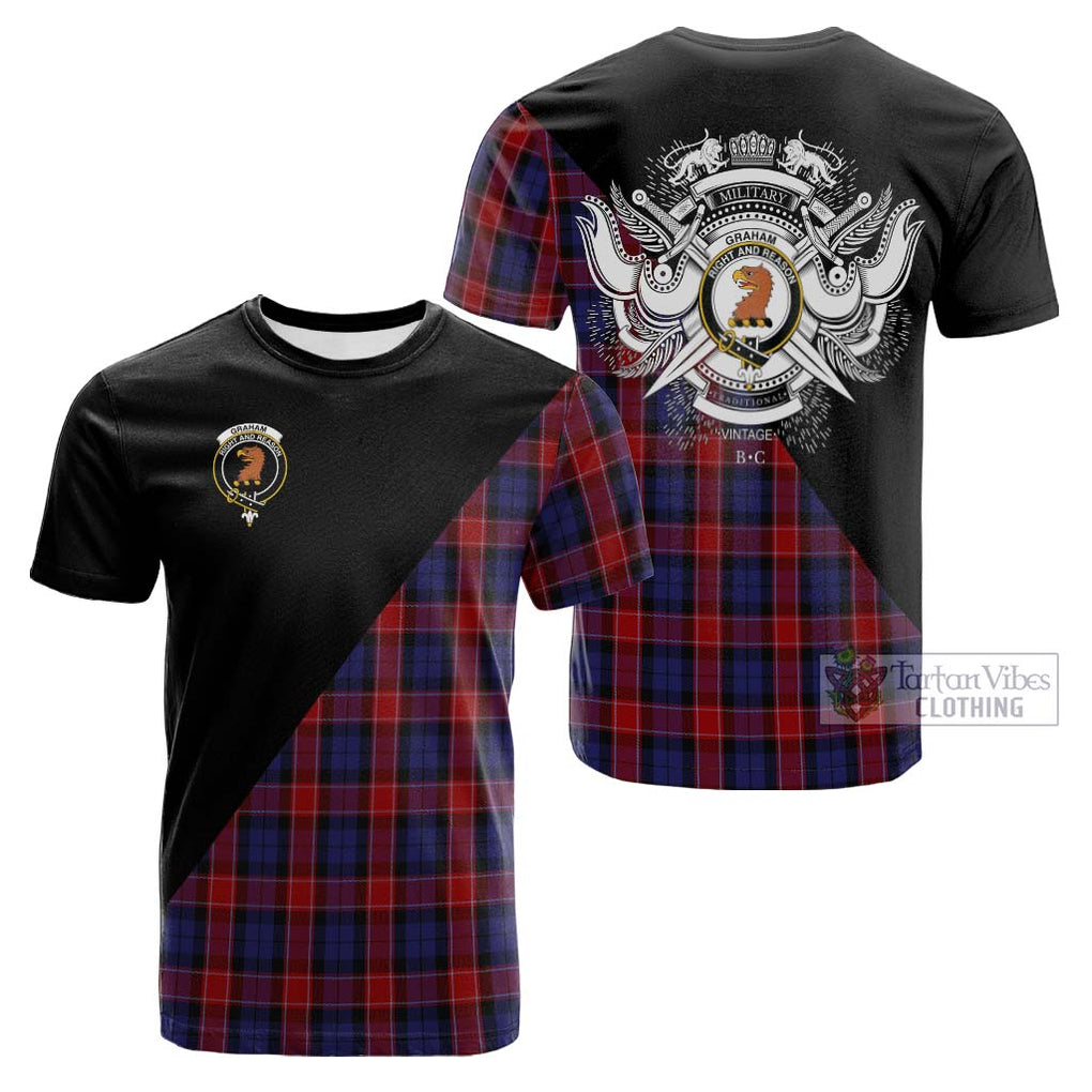 Tartan Vibes Clothing Graham of Menteith Red Tartan Cotton T-shirt with Family Crest and Military Logo Style