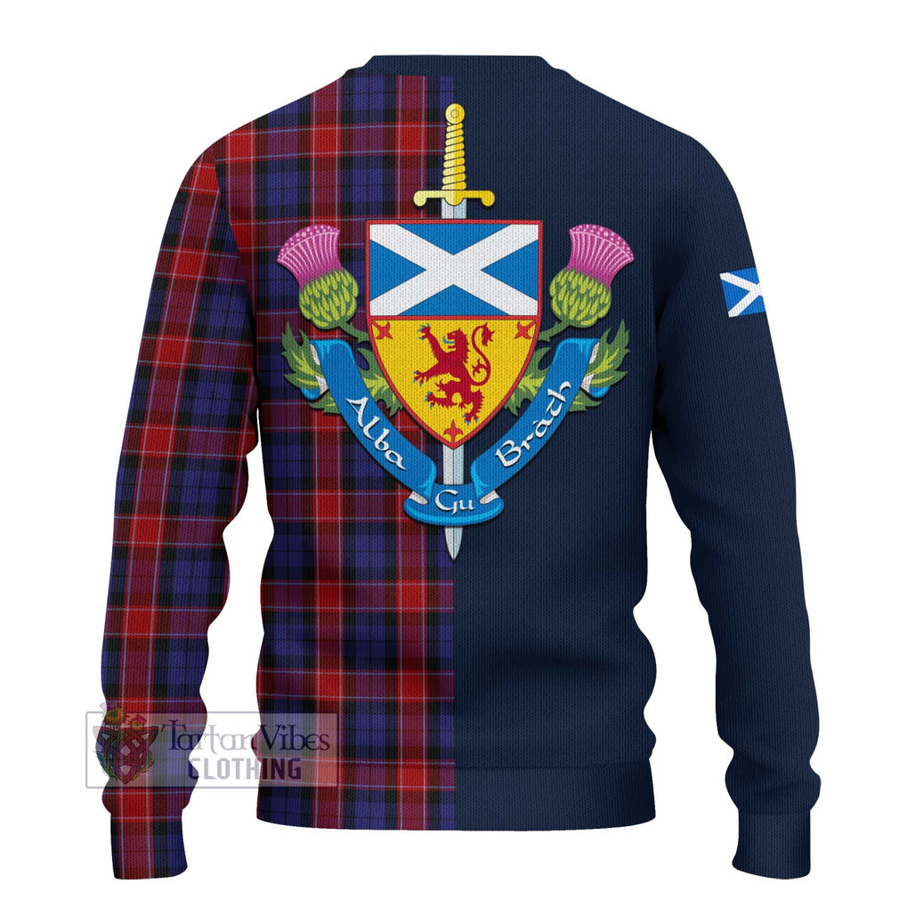 Tartan Vibes Clothing Graham of Menteith Red Tartan Knitted Sweater with Scottish Lion Royal Arm Half Style