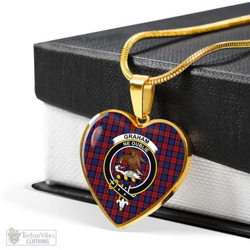 Graham of Menteith Red Tartan Heart Necklace with Family Crest